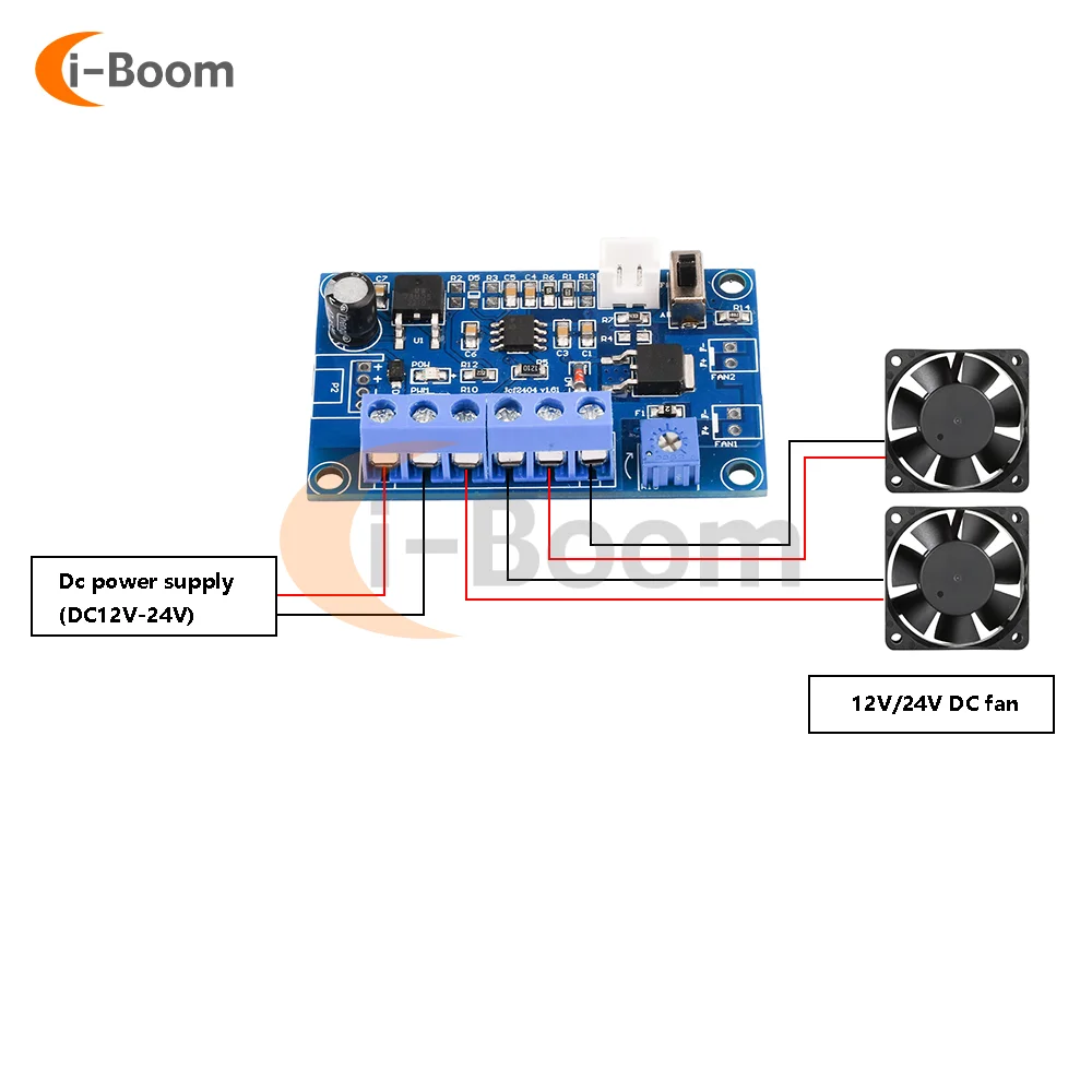 JCF2404 PWM DC Motor Speed Controller Adjustable Fan Temperature Control Module with Temperature Sensor  12V 24V DC Fan