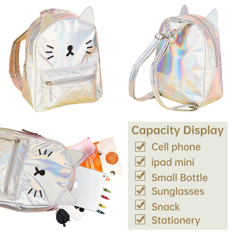 Girls backpack with zipper closure cartoon cute laser backpack suitable for girls\' birthday gifts