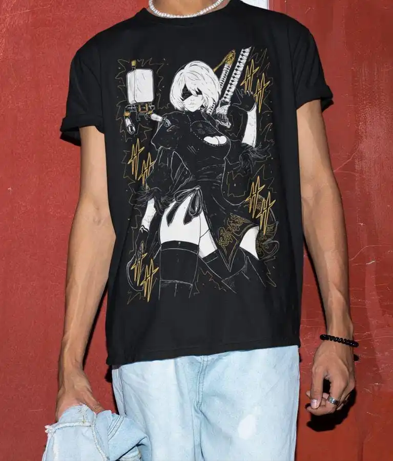 2B  NieR Automata Game YoRHa No 2 Type B Graphic T-Shirt Cotton Men Women Streetwear Tee