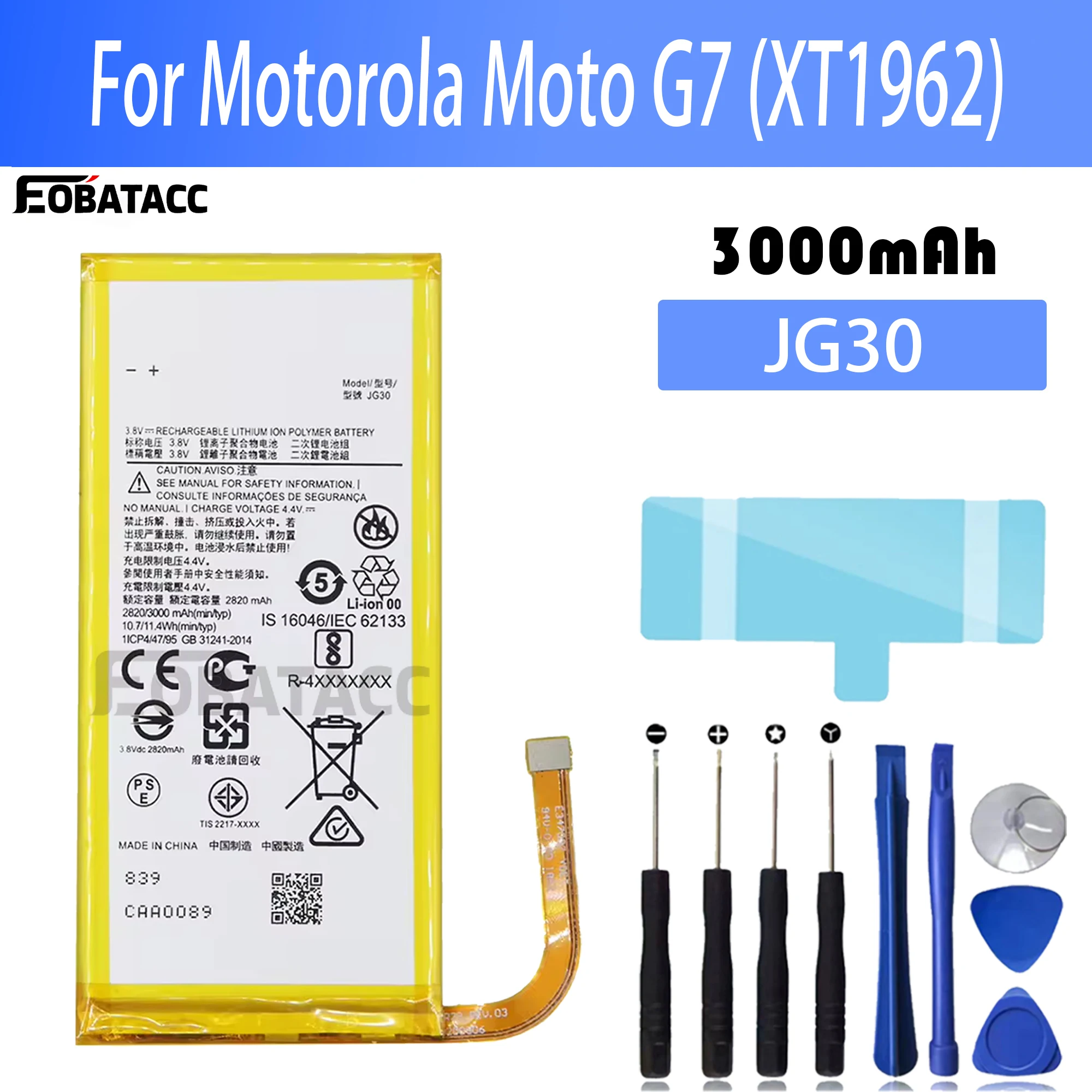 100% New Original Battery JG30 For Motorola Moto G7 /XT1962 Battery + Free Tools