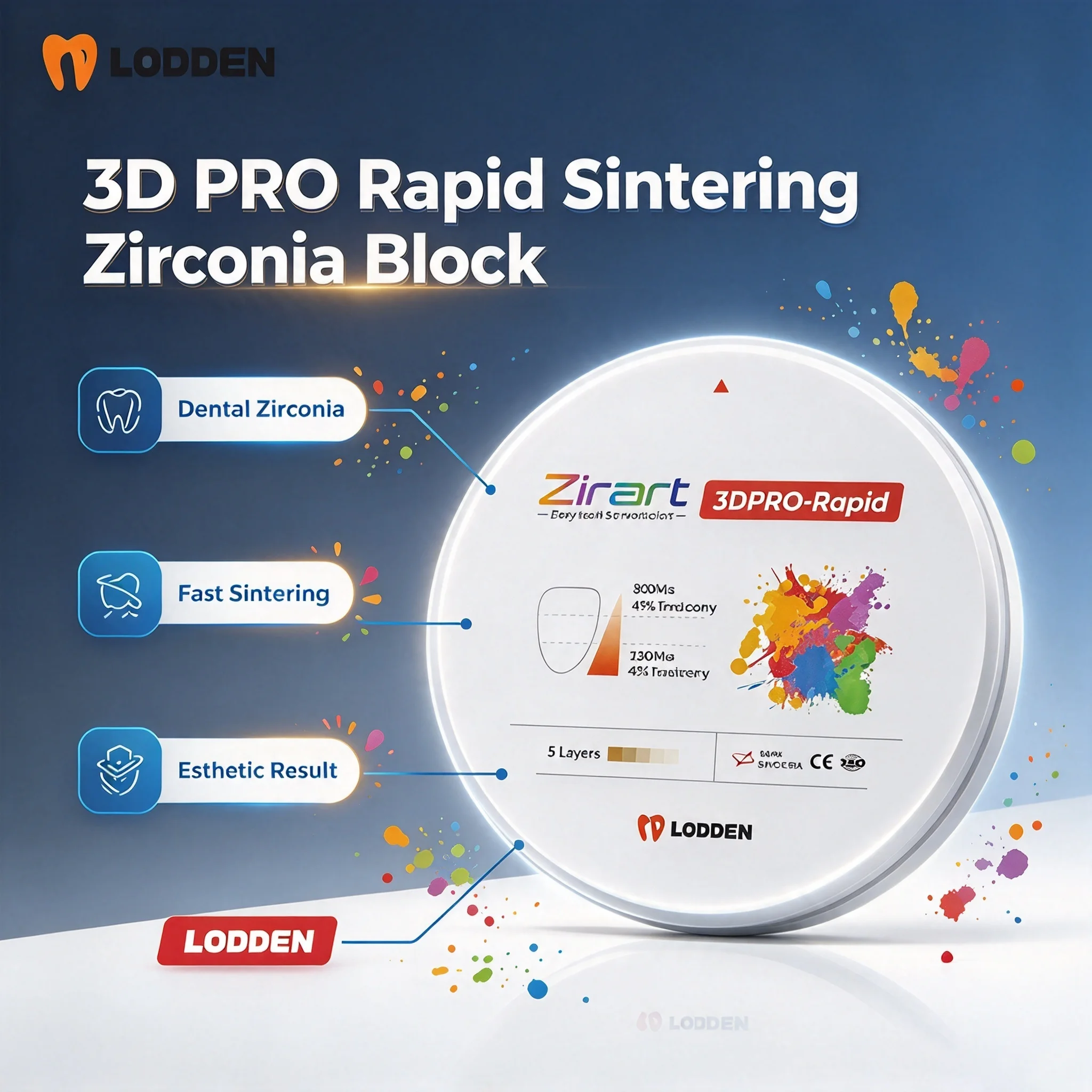 98mm Dental Lab 3D PRO Rapid Fast Sintering Zirconia Block 800-1200 MPa 43-49% Translucency Speed Firing Zirconium Disc Material