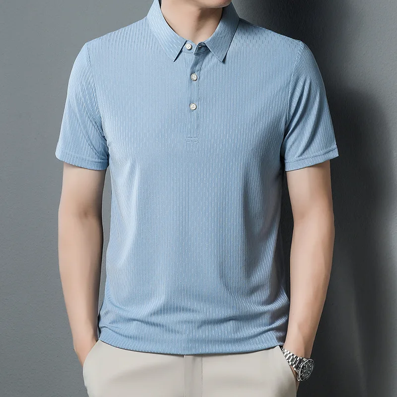 New Arrival Summer T Shirts Men Tees Fashion Jacquard Weave Solid Men Tshirts  Business Casual Short Sleeve Men Tops