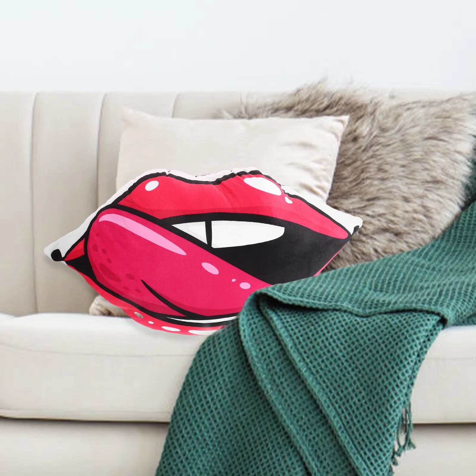 

Red Lip Series Double-Sided Digital Print Throw Pillow Soft Comfortable Removable Washable Cover for Couch Bedroom Living Room