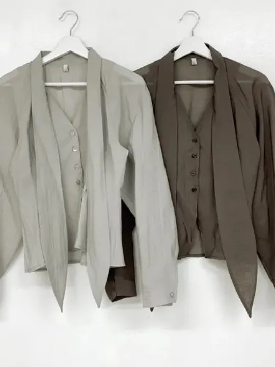E Csa de Manga Larga para Mujer, Blusa Moderna con Cinturón, Estilo Casual de Negocios, Alta Calidad, Primavera, Ot...
