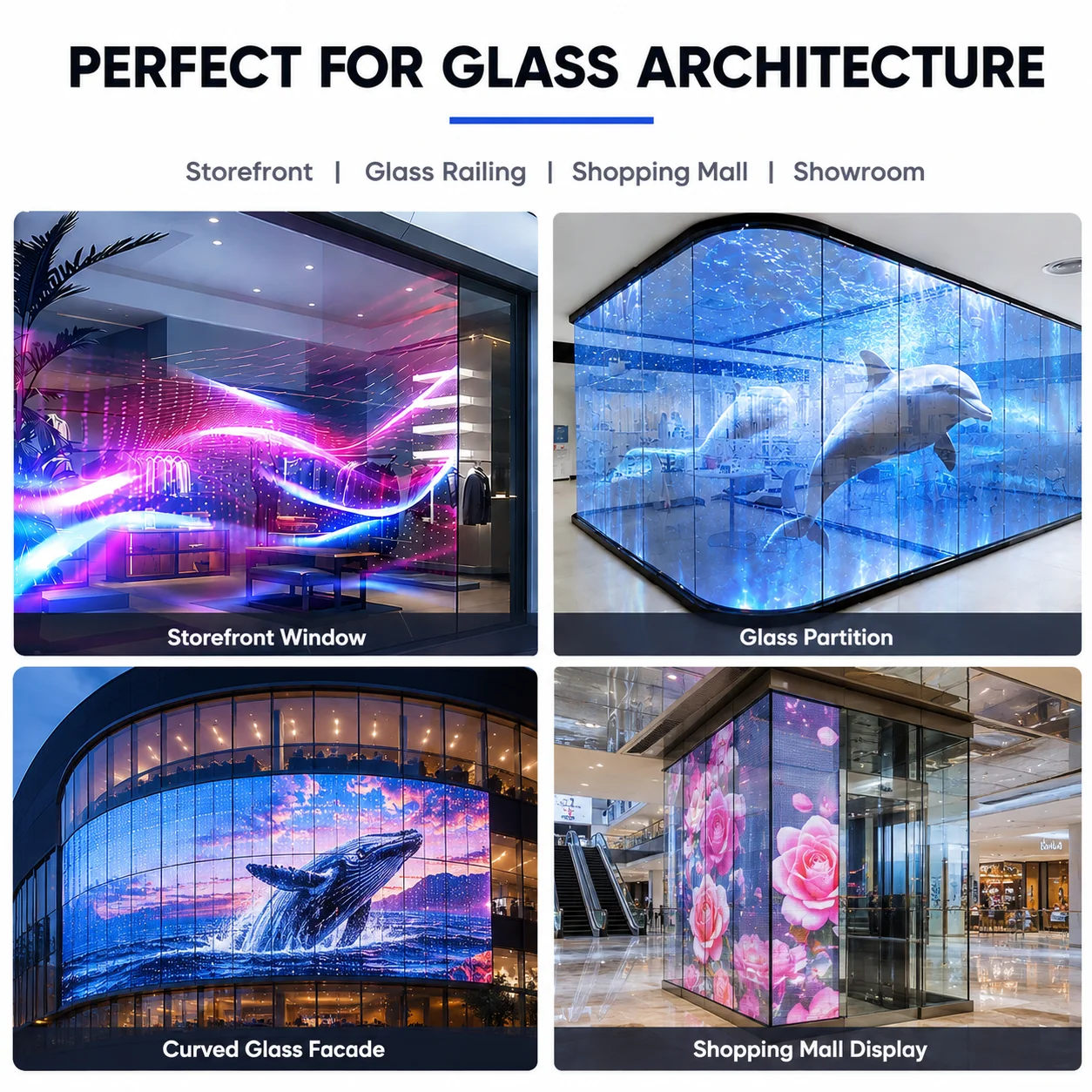 Indoor Transparent LED Film Lightweight Plug And Play Adhesive Flexible Led Crystal Screen Display Panel For Glass Window