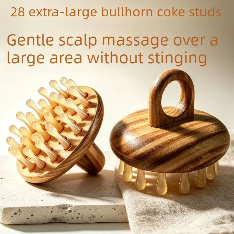 Green Sandalwood and Horn Massage Comb, Mortise and Tenon Fitted Teeth for Scalp, Arms, Abdomen and Calves, Smooth Detangling