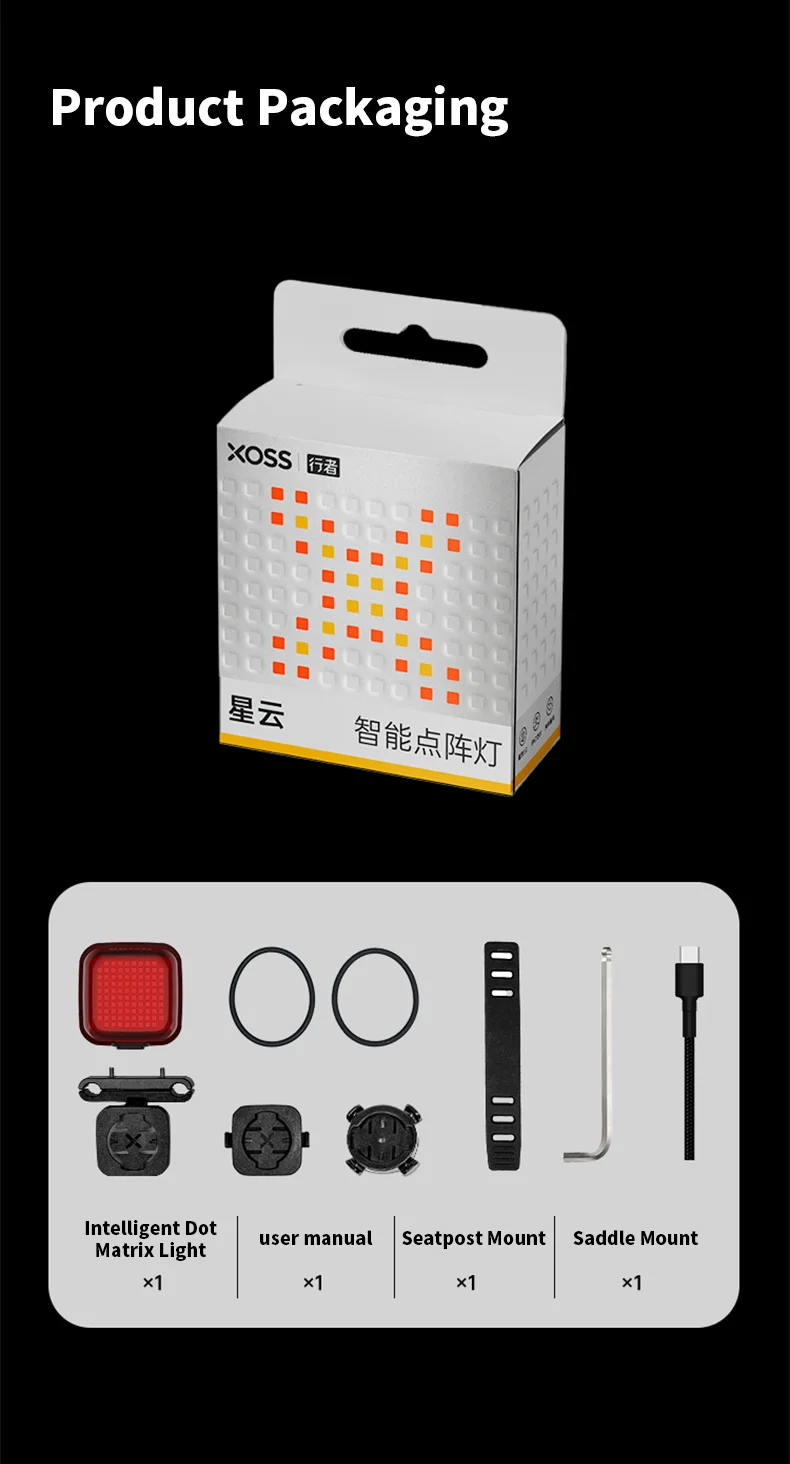 XOSS Nebula Intelligent Emoji Bicycle Tail Light Brake Sensing Night Riding Taillight Auto Start-Stop IPX7 Waterproof Tail Light