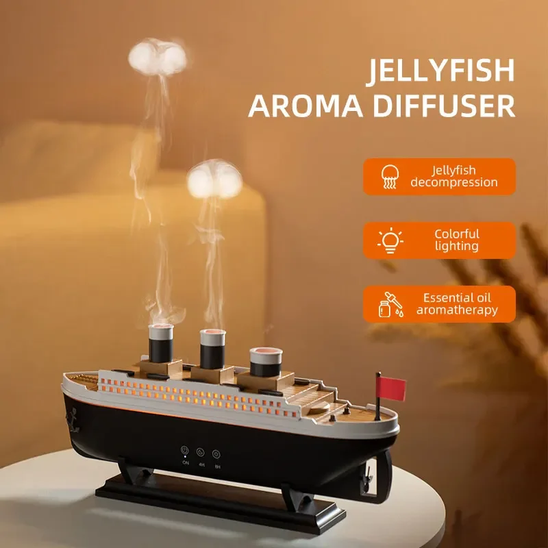 Titanic Ship Model Decoration Air Humidifier 250ml Essential Oil Diffuser Jellyfish Smoke Ring Spray Aromatherapy Diffuser