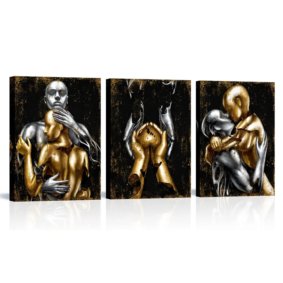 3 pcs Full drill diamond painting triptych Decoration Black and Gold Love mosaic diamond embroidery Grey and Gold Embrace Couple