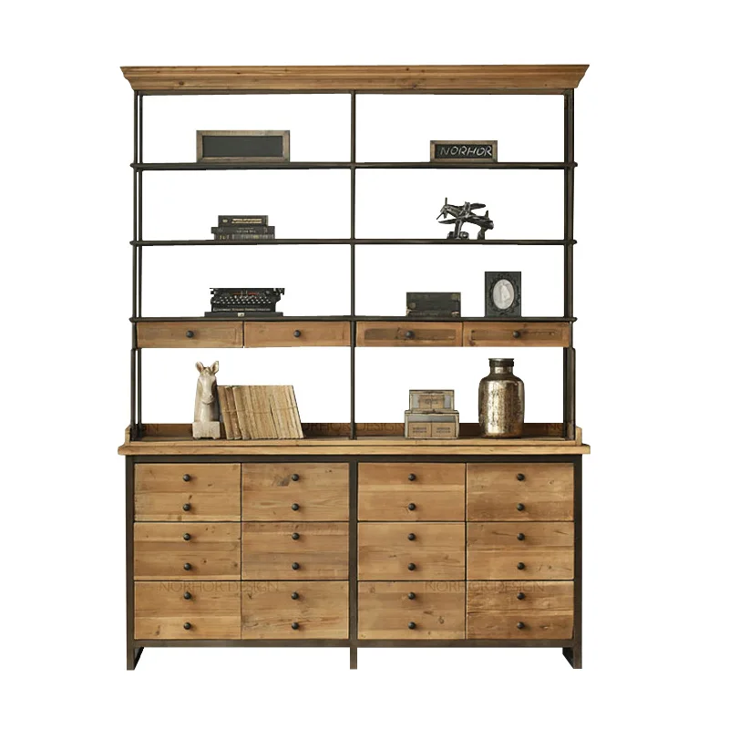 

Retro industrial style hotel locker shelf wrought iron solid wood bookshelf storage display case display case
