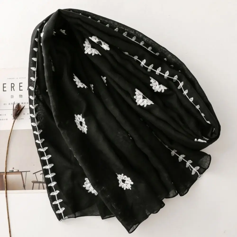 

Универсальный длинный шарф с вышивкой и цветочным узором, богемный большой шелковый шарф с принтом, хлопковый хиджаб с цветочным орнаментом для женщин
