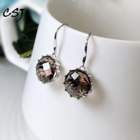 CSJ Mysterious Natural Smoky Quartz Earrings Sterling 925 Silver Handmade Jewelry for Women Party Birthday Fine Gift