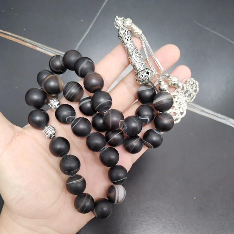 Big size Tasbih Natural blakc agate stone 33 beads arabic misbaha muslim eid gift for ramadan