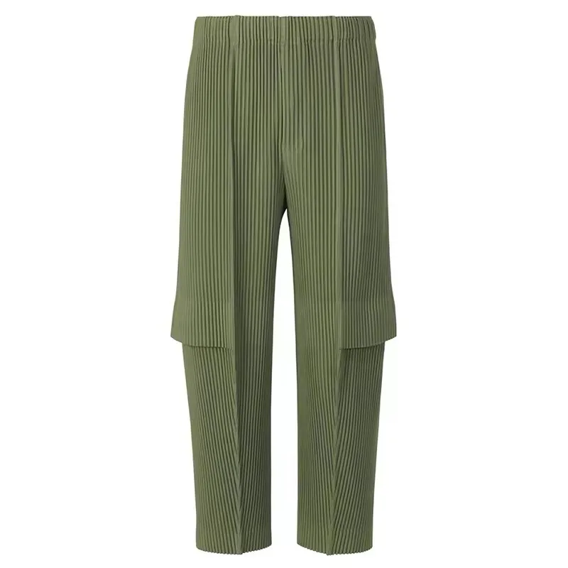 Miyake Original Pleated Work Pants 2025 Spring Summer New Pleated Men's Military Green Fold Pants Men's Casual Loose Japanese