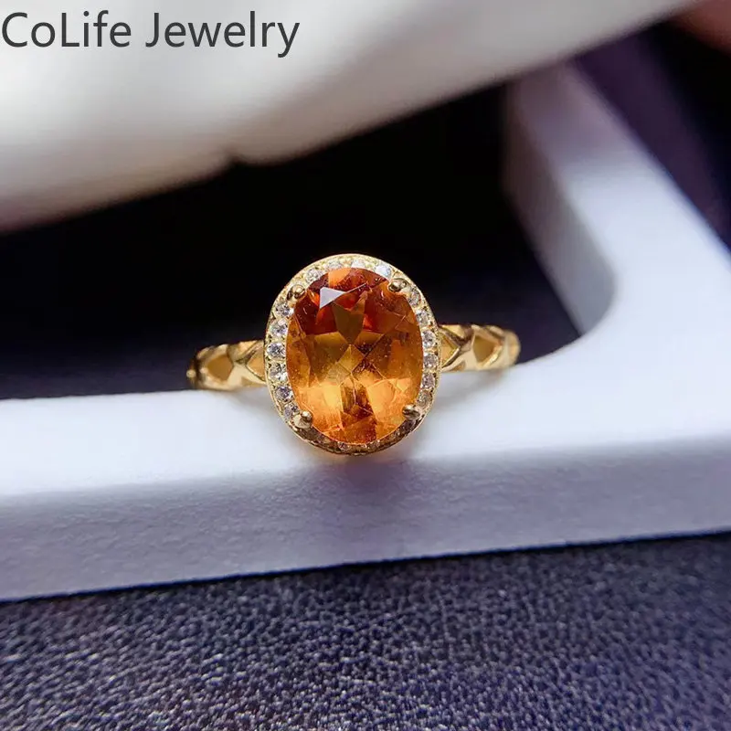 

2ct VVS Grade Citrine Ring 7mm*9mm Oval Citrine 925 Silver Jewelry 3 Layers 18K Gold Plating Crystal Ring