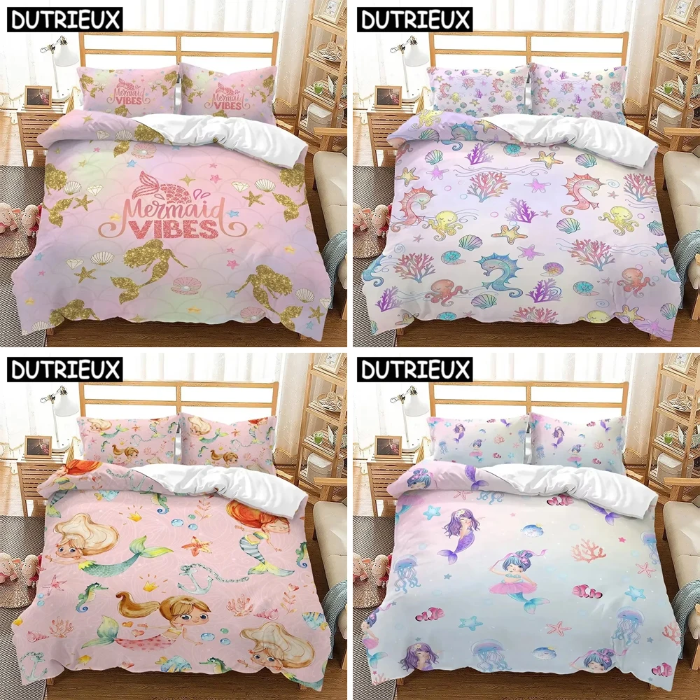 

Mermaid 3D Bedding Set Single Double Twin Queen King Quilt Cover Pillowcases Polyester For Girl Kids Duvet Cover Sets