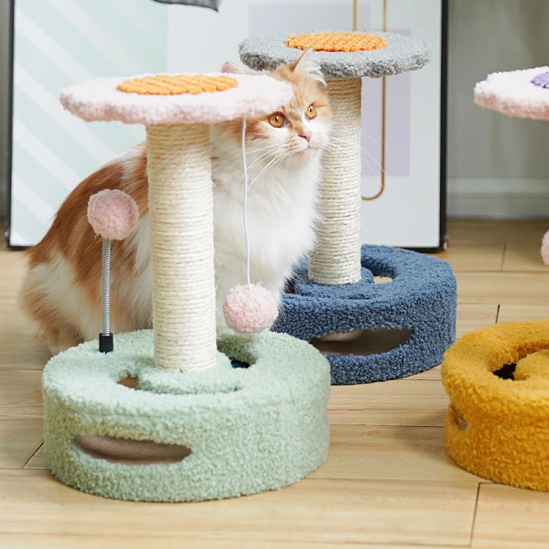 

Pet Scratching Post Climbing Frame Toy Scratch Playing Claws Grinding Scratcher Home Furniture Dormitory Yellow Cat Tree