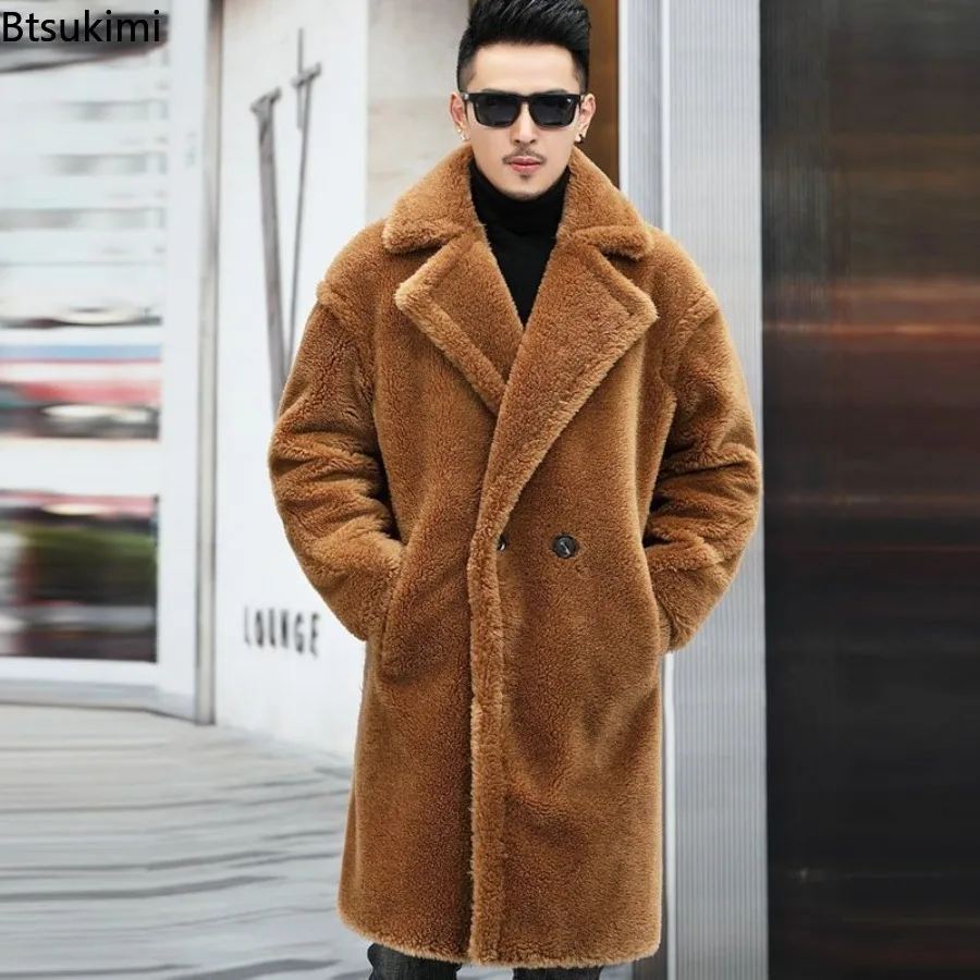 

Luxury Fashion Long Camel Fleece Coats Men's Autumn Winter Thickened Warm Faux Fur Outwear Trend Vintage Men Windbreaker Jackets