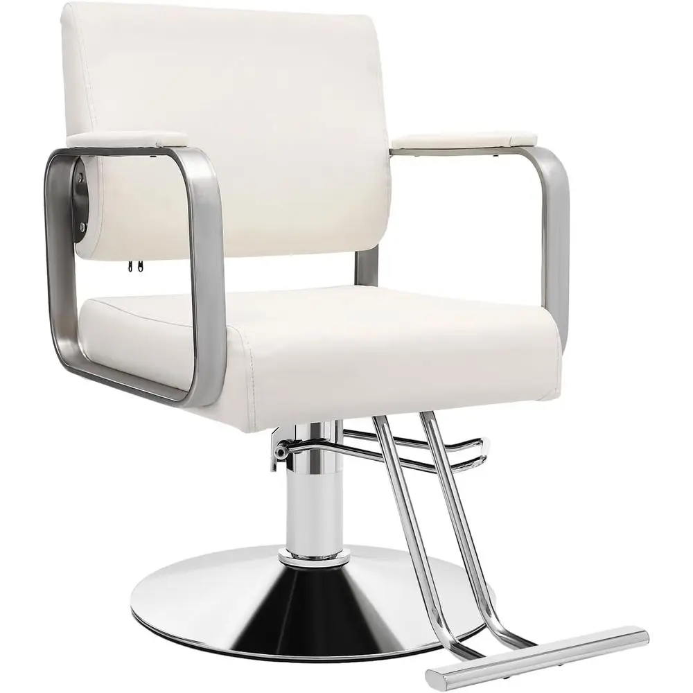 

Hydraulic Pump Heavy Duty Swivel Salon Chair with Leather Seat, 360° Rotation for Stylists & Spa, Silver