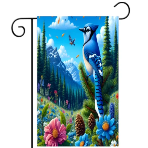 Blue Jay Bird Garden Flag 12x18 Scenic Mountain Wildlife Outdoor Yard Lawn Decor IIX WZZ yyi