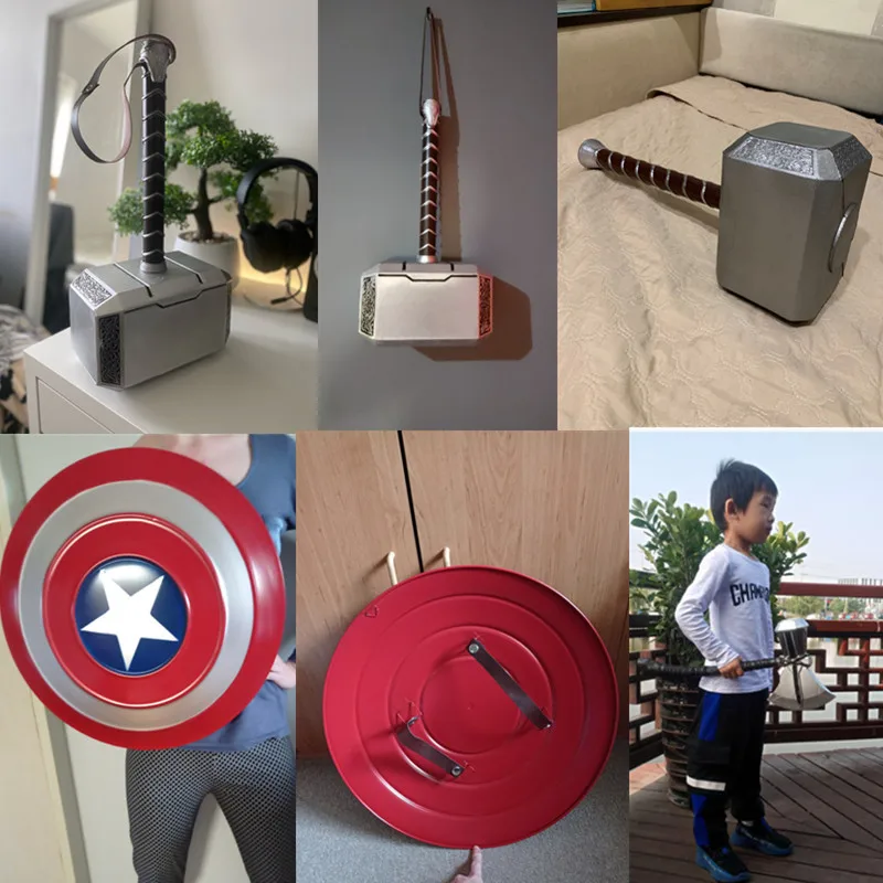 Superhero Thor Foam Hammer Axe Roleplay Props Metal US Shield Weapon Costume Human Kids Halloween Game Fantasy Gift