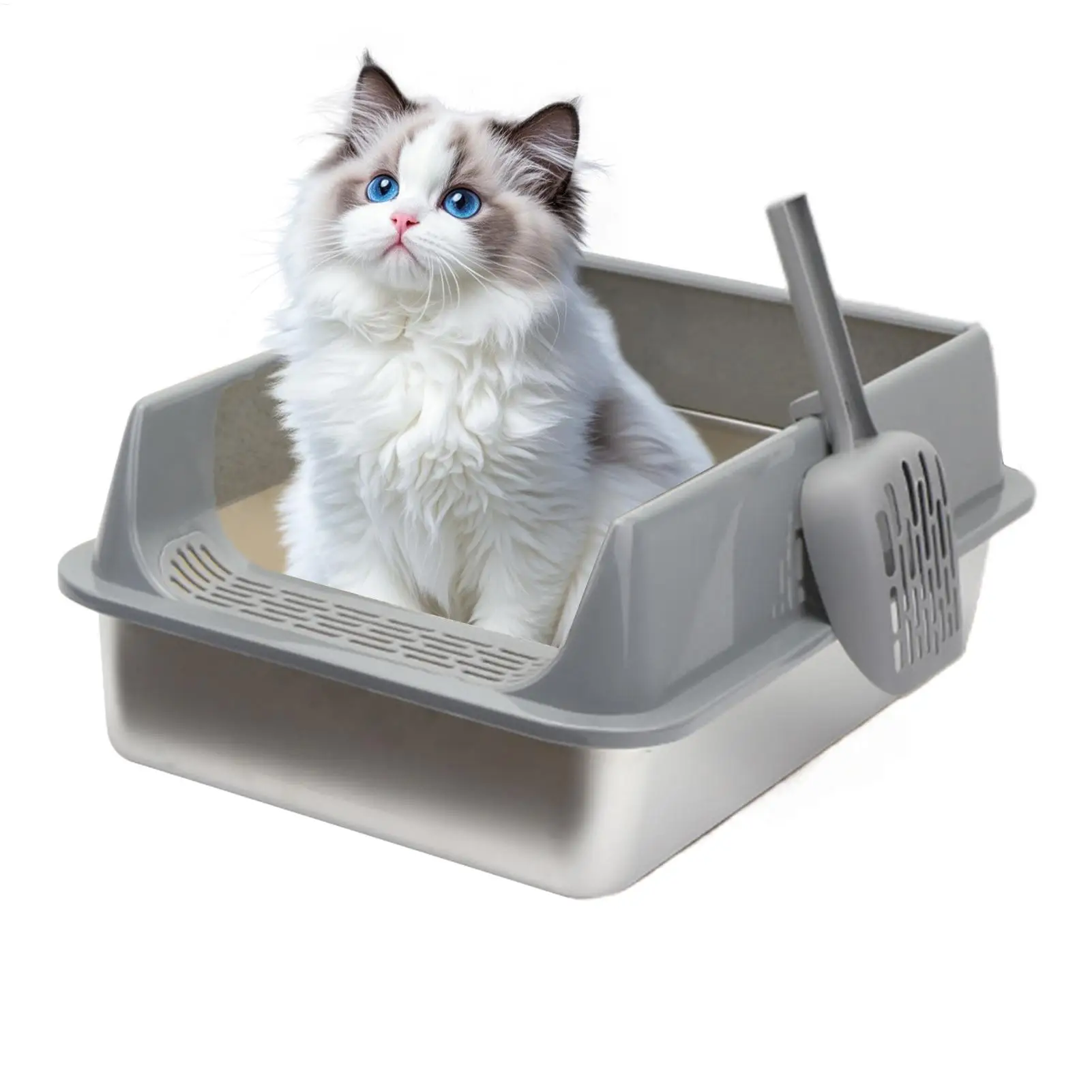 Big Cat Litter Box Easy Clean Pet Litter Box Easy Clean Semi Enclosed Cat Toilet with Scoop for Dormitory Indoors Car Living - view 3