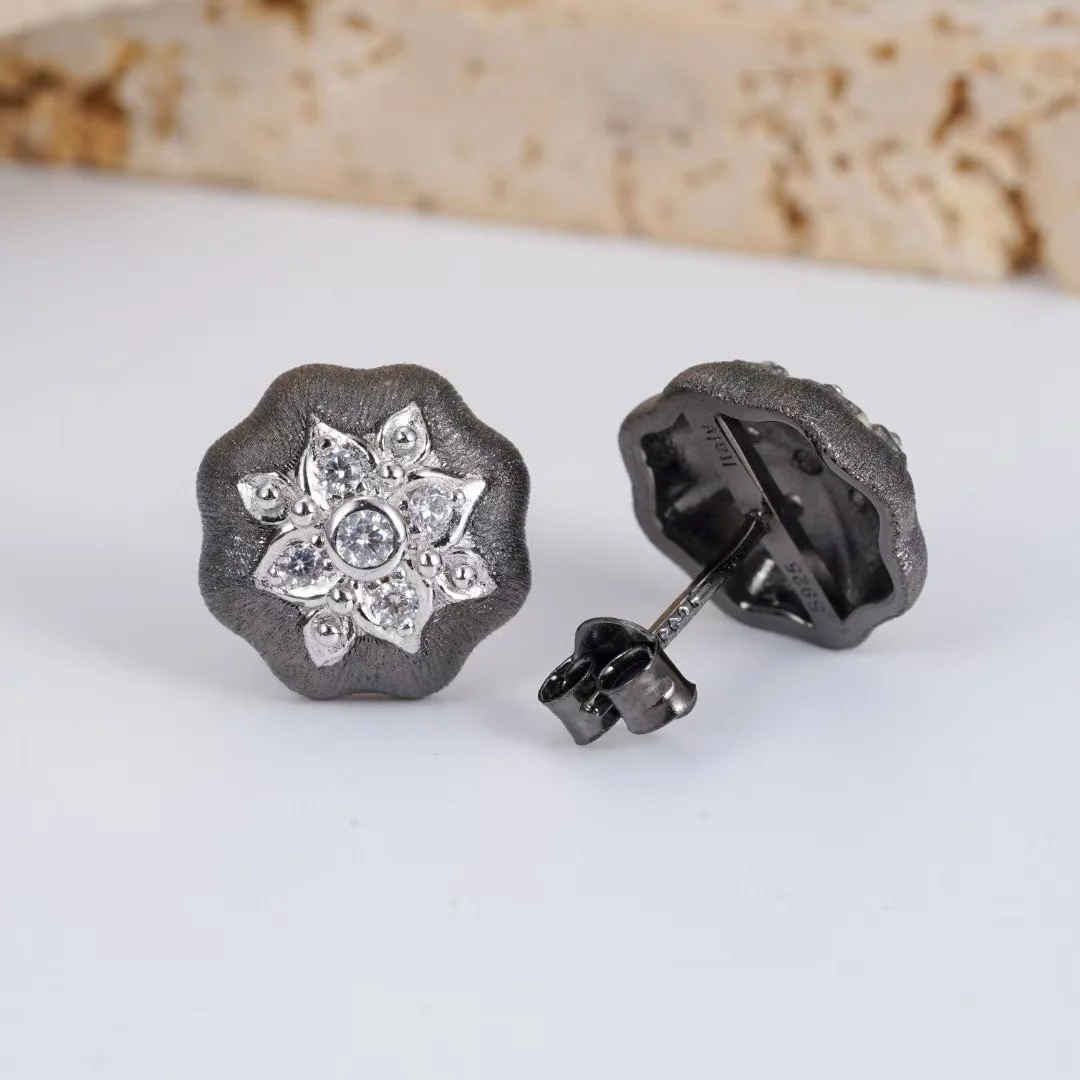 الإيطالية خمر 925 الفضة النقية والمجوهرات الذهب السداسية ريغاتو الأذن مربط للنساء الرجال الأحجار الكريمة الطبيعية الجنس الأسود أقراط