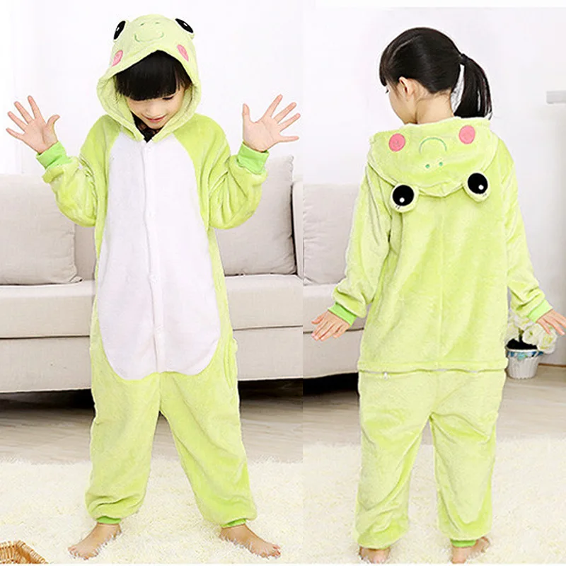 Green Frog Carnival Onesie Kids Pajama Flannel Animal Anime Kigurumi Full Body Boy Girl Sleepwear Sleep Children Clothes Set