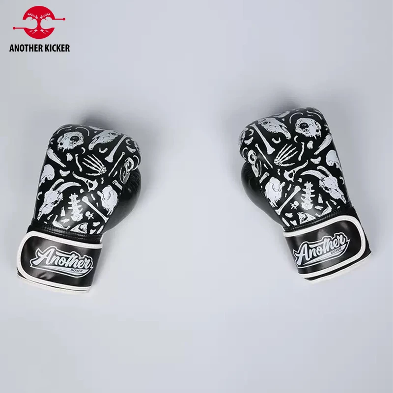 

Leather Boxing Gloves Men and Women for Training Sparring Heavy Bag and Mitt Work Skeleton Black Muay Thai MMA Kickboxing Gloves