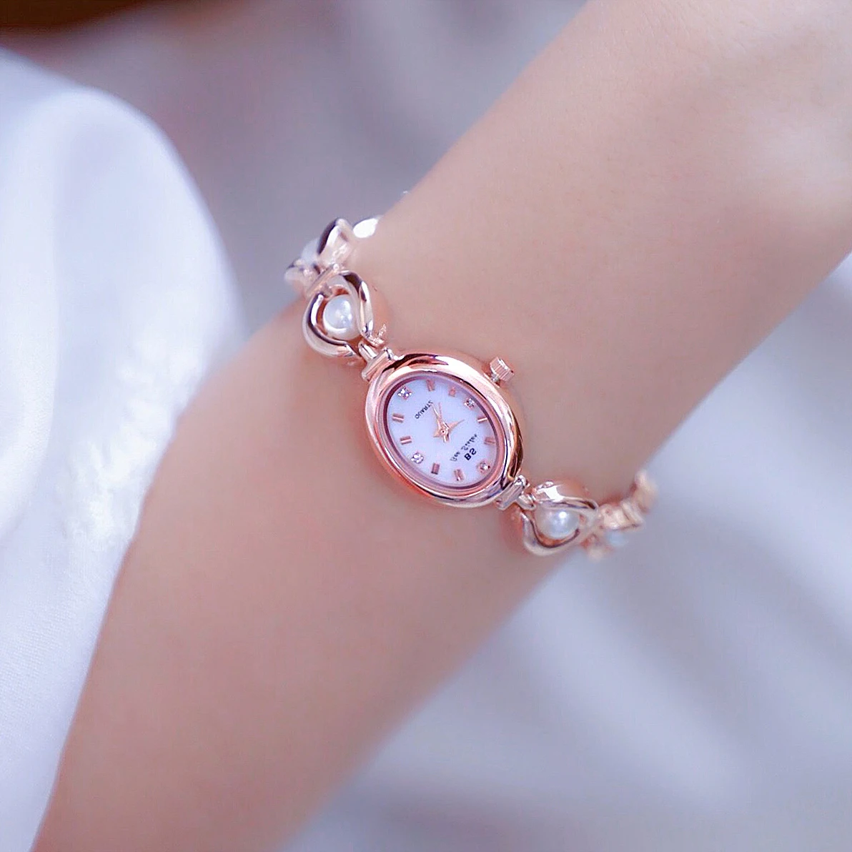 Relojes de marca de lujo para mujer, a la moda pulsera de perlas, reloj de cuarzo, relojes de pulsera de vestir para mujer, reloj mujer elegante