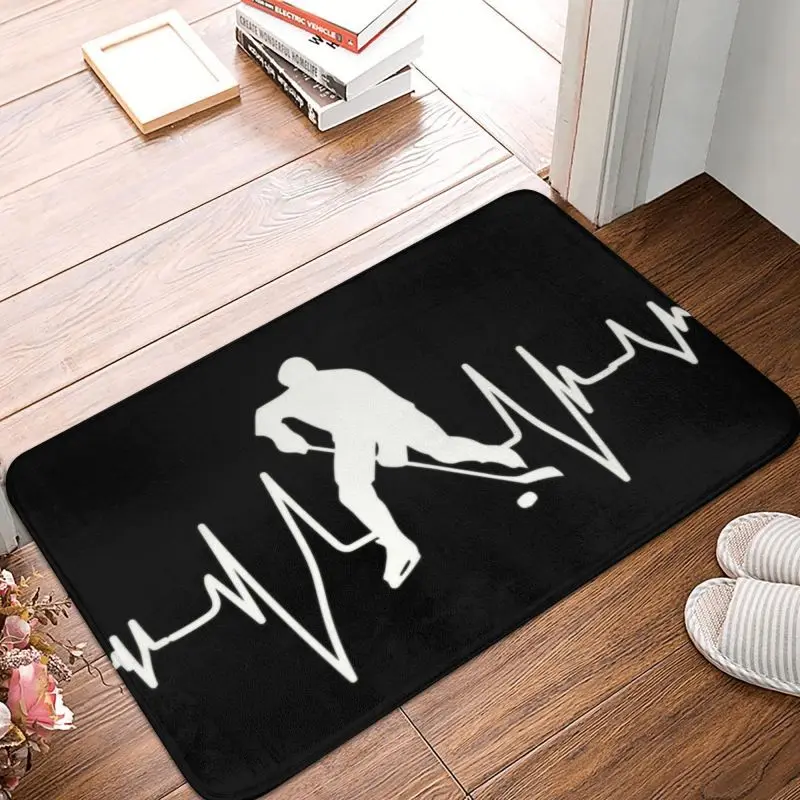 Custom Ice Hockey Heartbeat Doormat Non-Slip Entrance Kitchen Bath Floor Door Mats Player Gift Living Room Rug Carpet Footpad