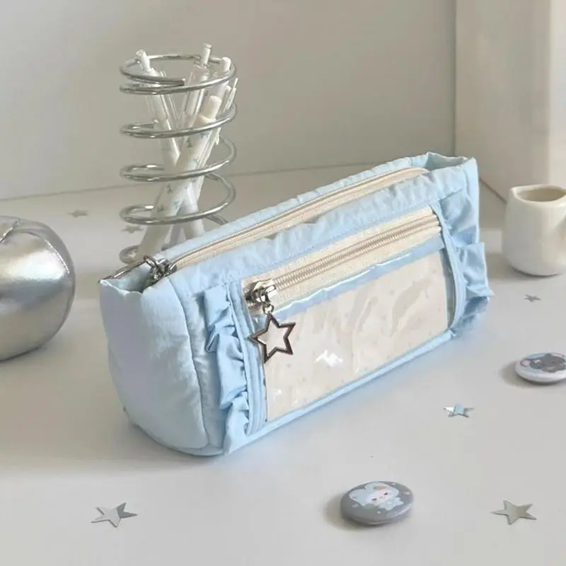 New Large-capacity Simple Lace Pencil Case Ins High-value Student Stationery Storage Bag Stationery Box Pen Bag