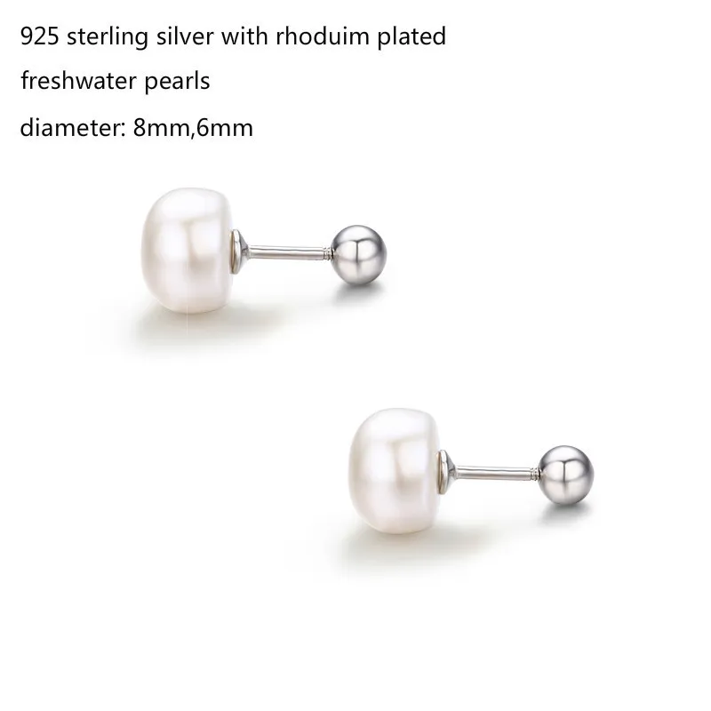 925 Sterling Silver White Freshwater Pearls Screw Back Stud Earrings For Women Girls Piercing Jewelry Orecchini Aros Aretes