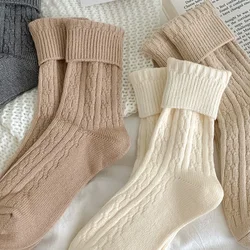 1/2pairs Cashmere Wool White Socks Women Winter Thicken Warm Harajuku Socks Cute Thermal Japanese Fashion Solid Color