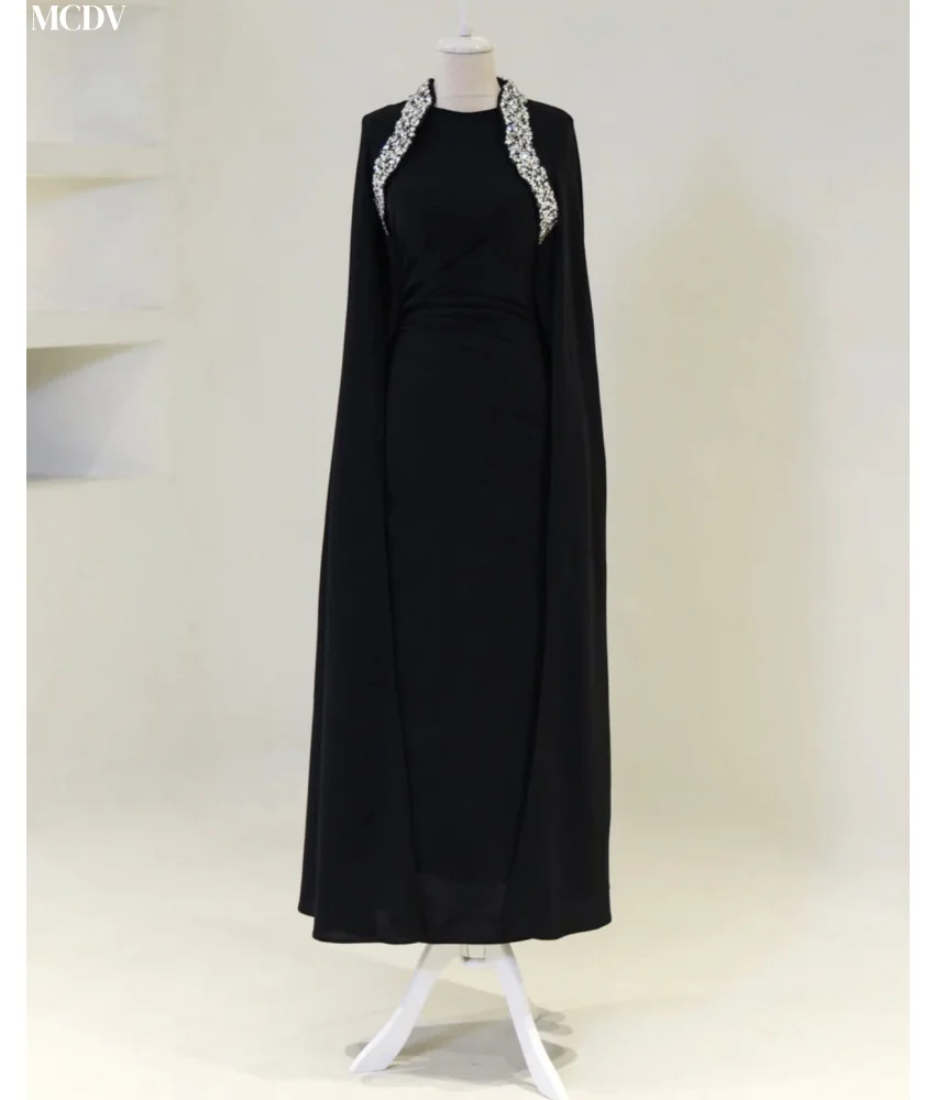 ชุดราตรีทรงเอไลน์ประดับคริสตัลสุดหรู ออกแบบพิเศษ คอทรงโอ แขนยาว ยาวกรอมพื้น สำหรับงานปาร์ตี้ ตัดเย็บตามสั่ง