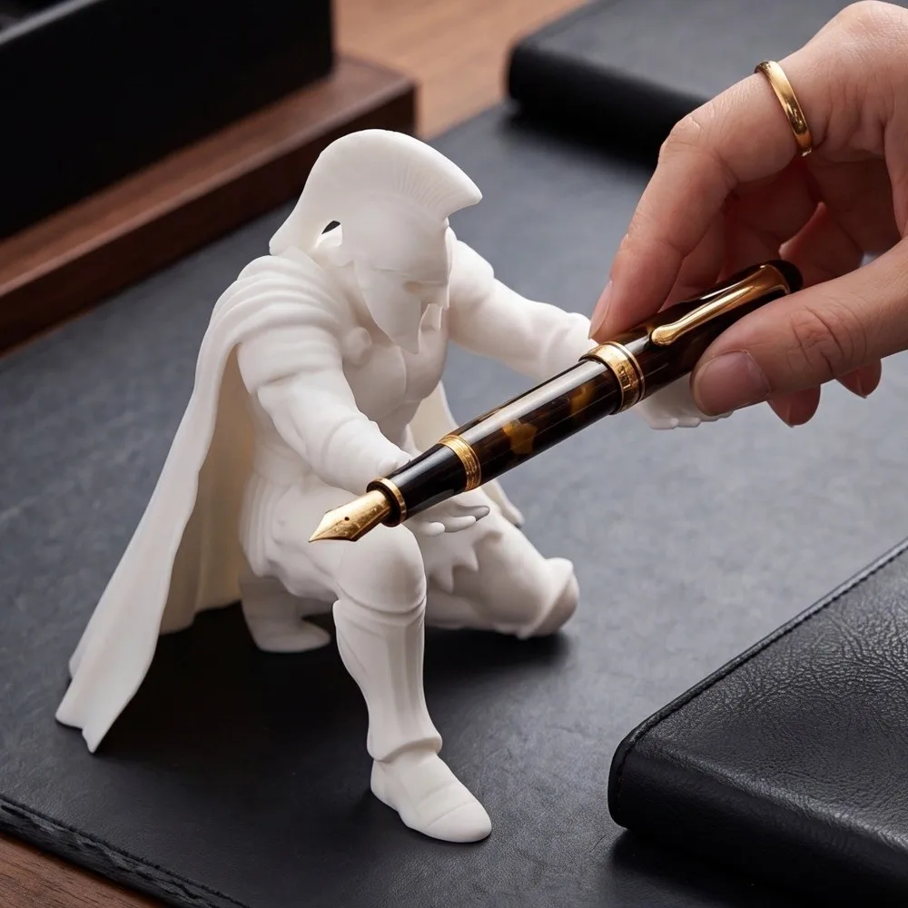 3D Printed Warrior Pen Holder Vintage Plastic Kneeling Knight Pen Rack Waterproof Desktop Stationery Storage Birthday Gift