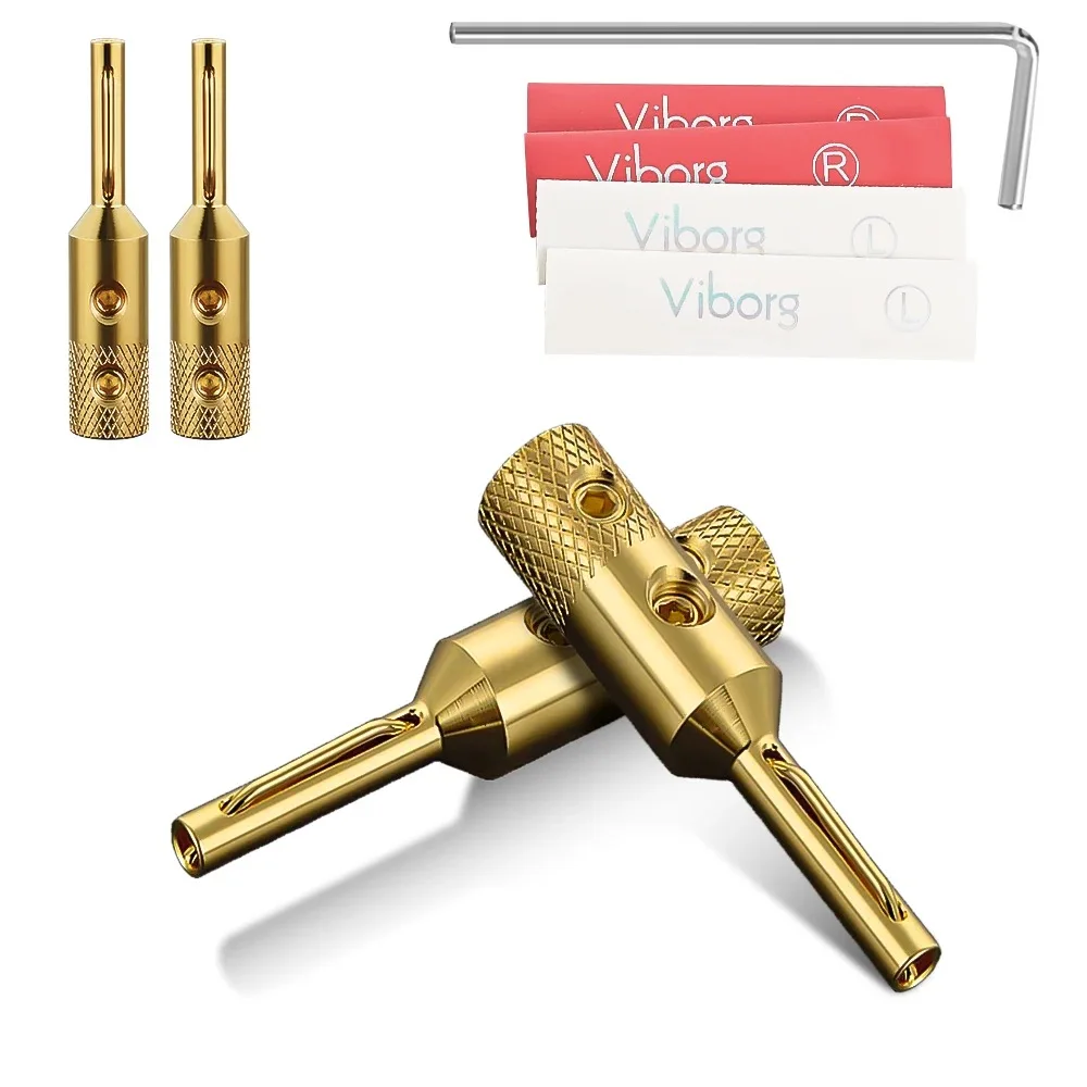 Viborg Audio VB401G High Quality Speaker Cable Connectors Pure Copper Gold Plated Banana Plugs for Superior Sound Quality