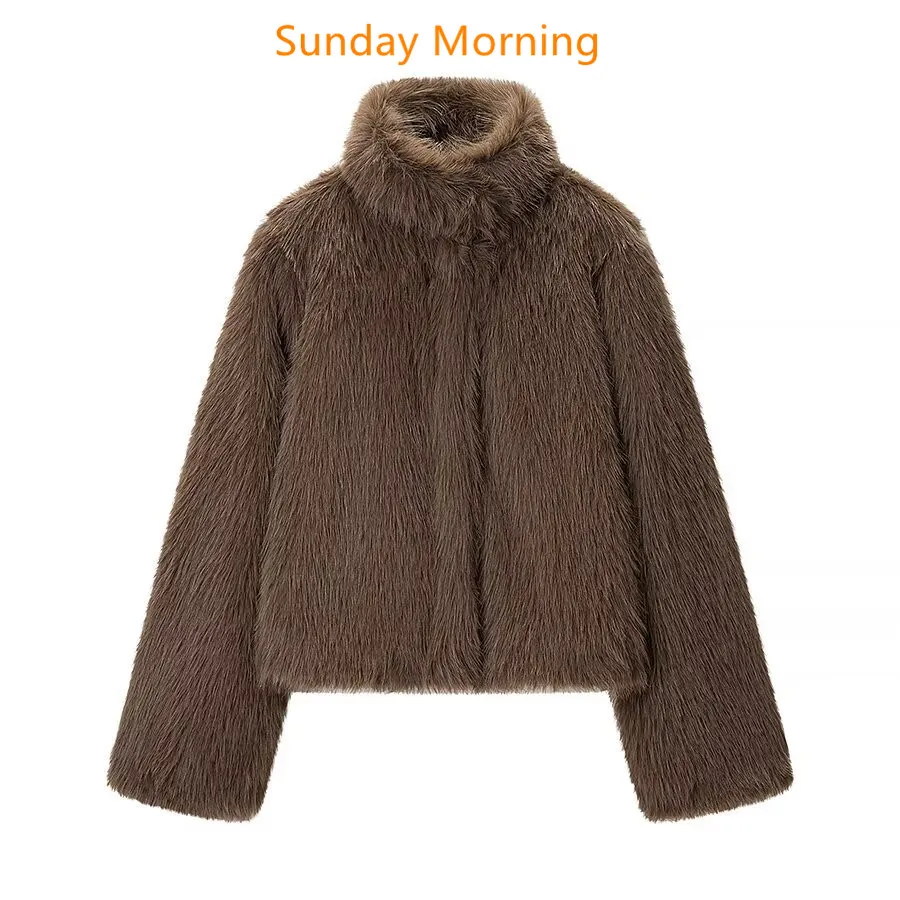 

Elegant Faux Fur Effect Short Coat Jacket for Women European And American Style Autumn Winter New Clothing