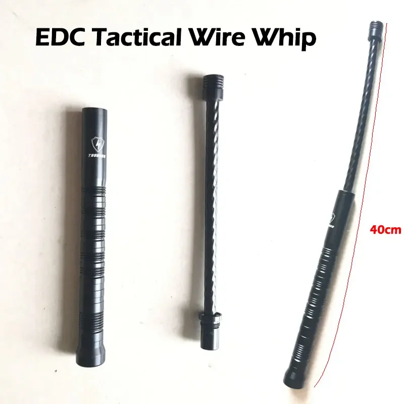 2024 NEW 40CM Outdoor EDC Portable Tactical Wire Whip Aluminum Alloy Handle Pocket Safety Self Defense Tool