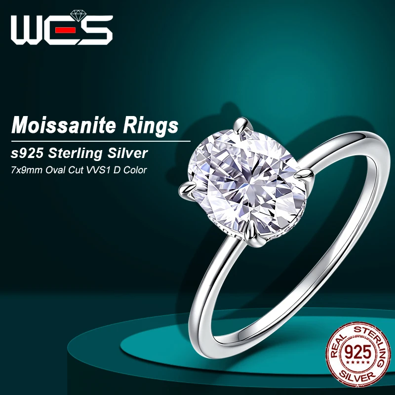 WES Oval Fancy Cut Moissanite Diamond Ring for Women 18k Plated 925 Sterling Silver Bridal Sets Solitaire Wedding Promise Band