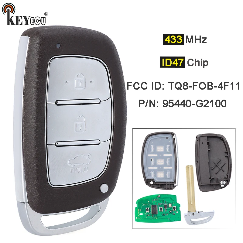 KEYECU 433MHz ID47 P/N: 95440-G2100 TQ8-FOB-4F11 Keyless-Go Smart Remote Car Key Fob for Hyundai Ioniq 2016 2017 2018 2019