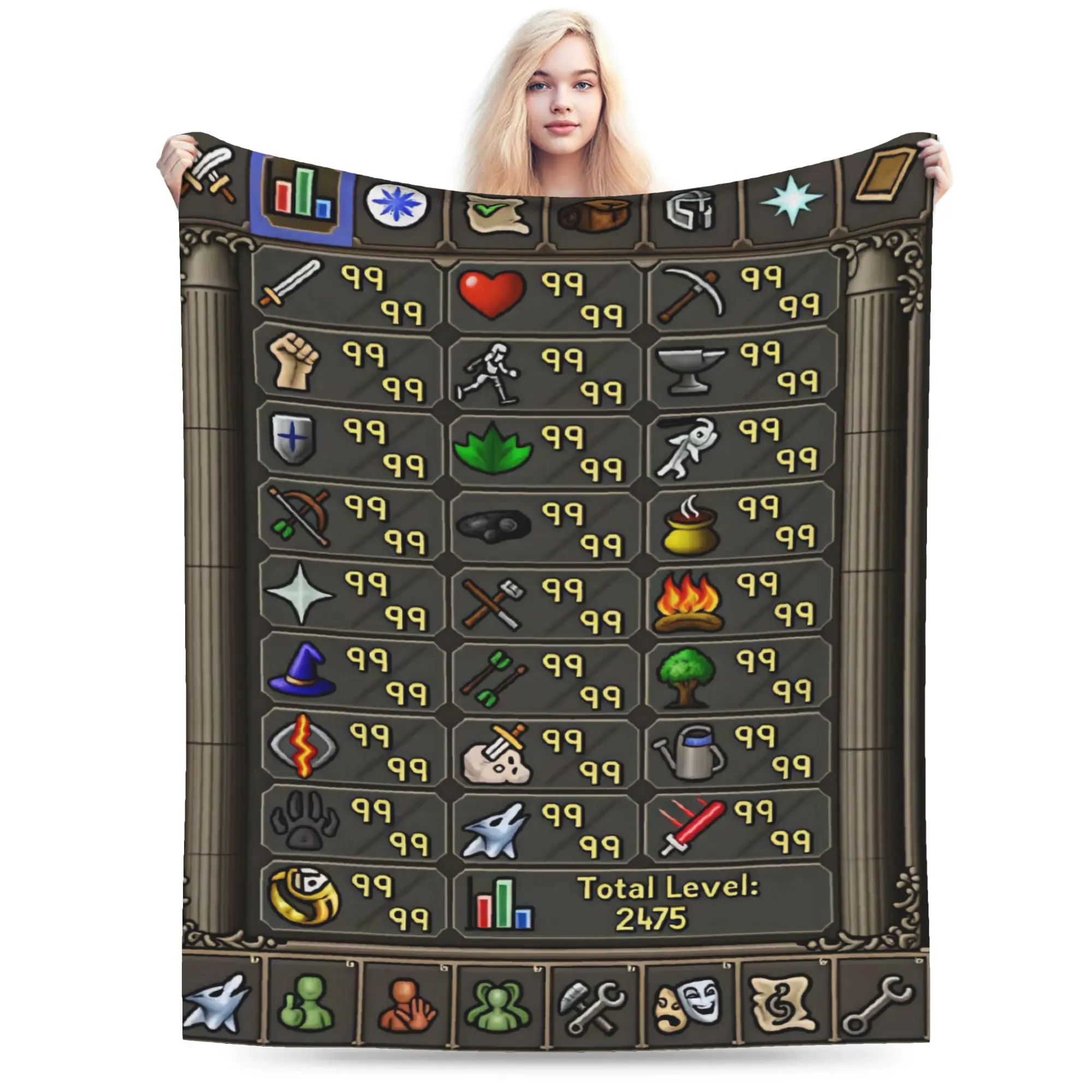Old School Runescape OSRS Maxed 99 All Skills Total Level Blanket Quality Super Warm  Throw Blanket Winter Bedroom Bedspread