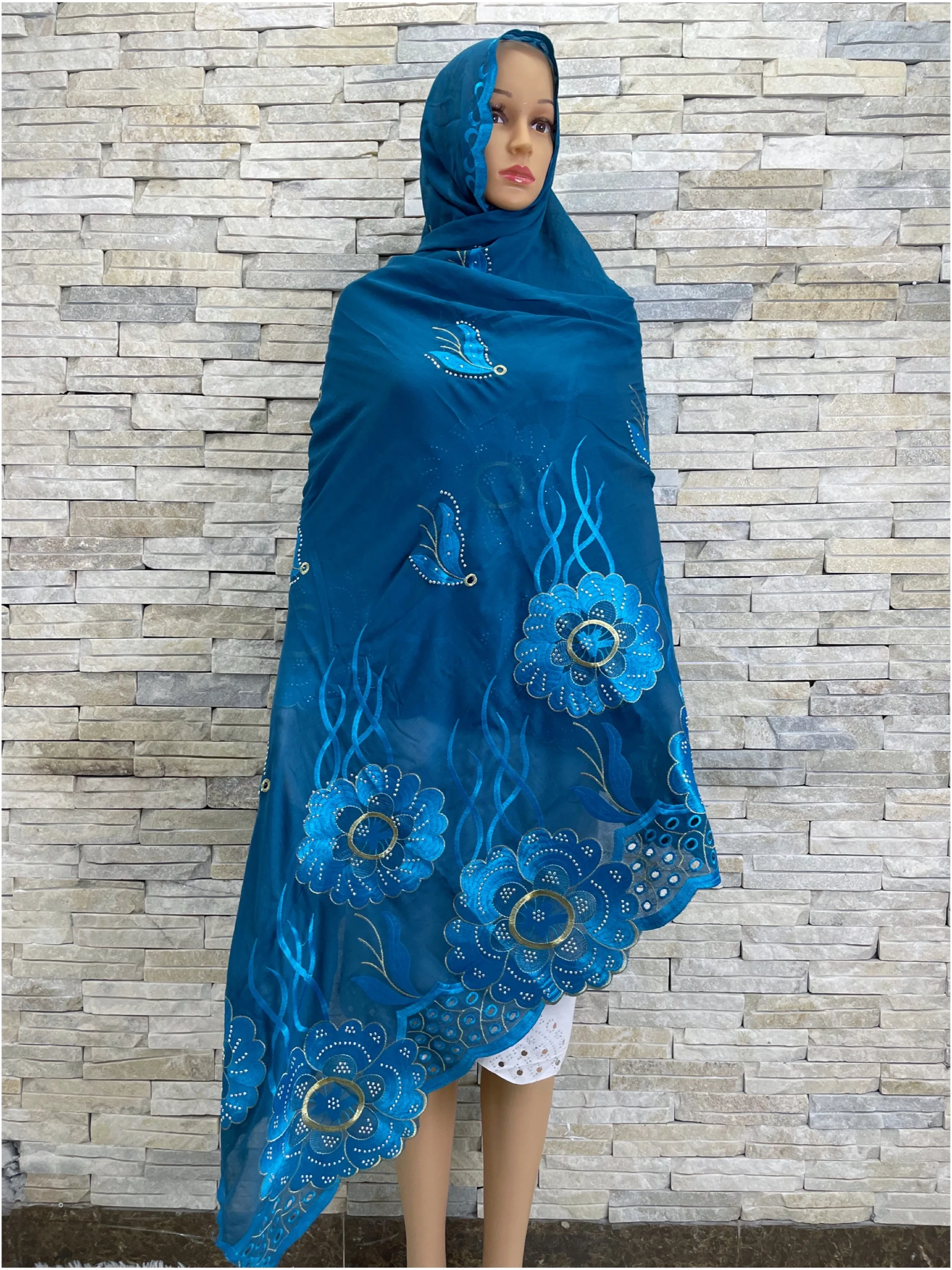 

2023 New Dubai Spring Scarf For Muslim Women African Cotton Sequins Embroidery Hijab Islam Pashmina Turban Fashion Headscarf