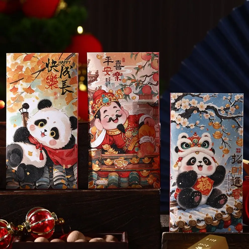 6szt Czerwone koperty w chińskim stylu Tradycyjne Hongbao Bóg Bogactwa Torba na pieniądze Panda Błogosławieństwo Szczęśliwe czerwone paczki