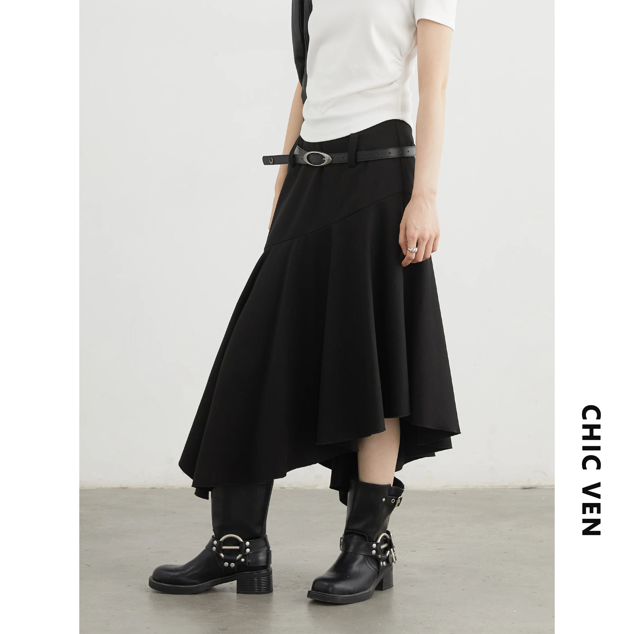 CHIC VEN Korean Fashion Women Skirts Loose Casual Solid Irregular Hem Fishtail Female Skirt Side Slit Skirt Spring Summer 2025