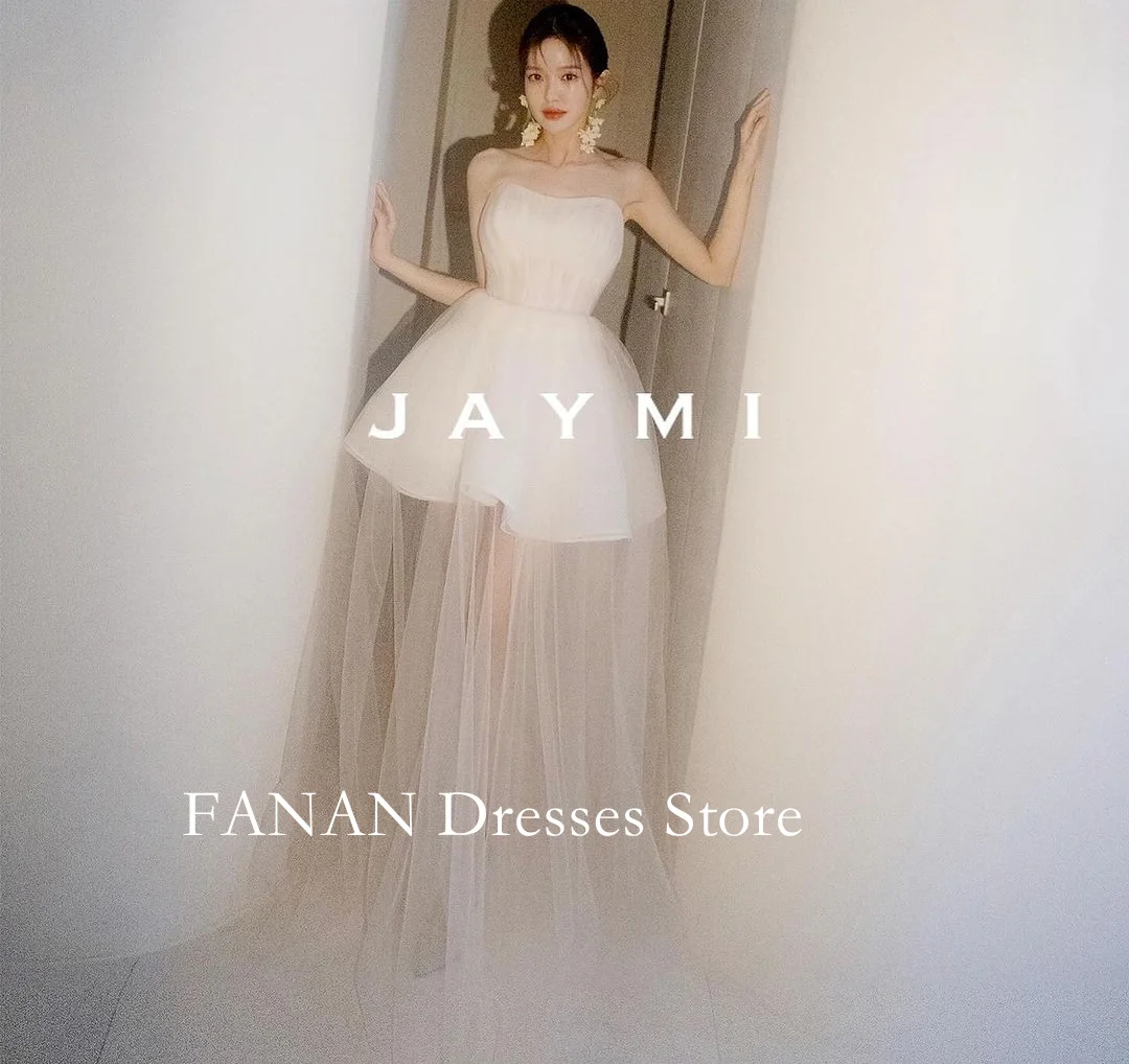 

FANAN Korea Ivory Strapless Elegant Tulle Wedding Dresses 웨딩드레스 A-Line Corset Sleeveless Custom Made Bride Gowns Plus Size