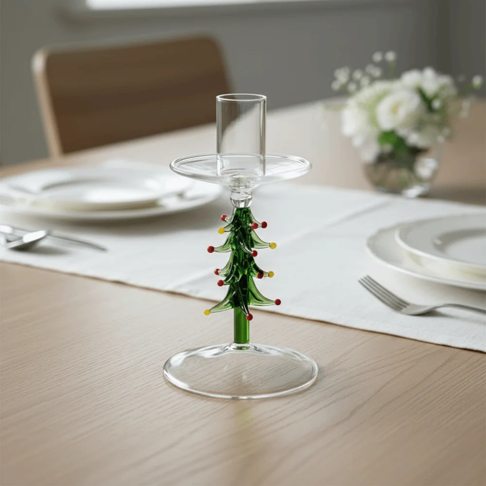 Romantic Nordic Style Christmas Trees Candlestick Glass Prevent Dripping Candle Stand Large Pallet Slim Candle Holder Party