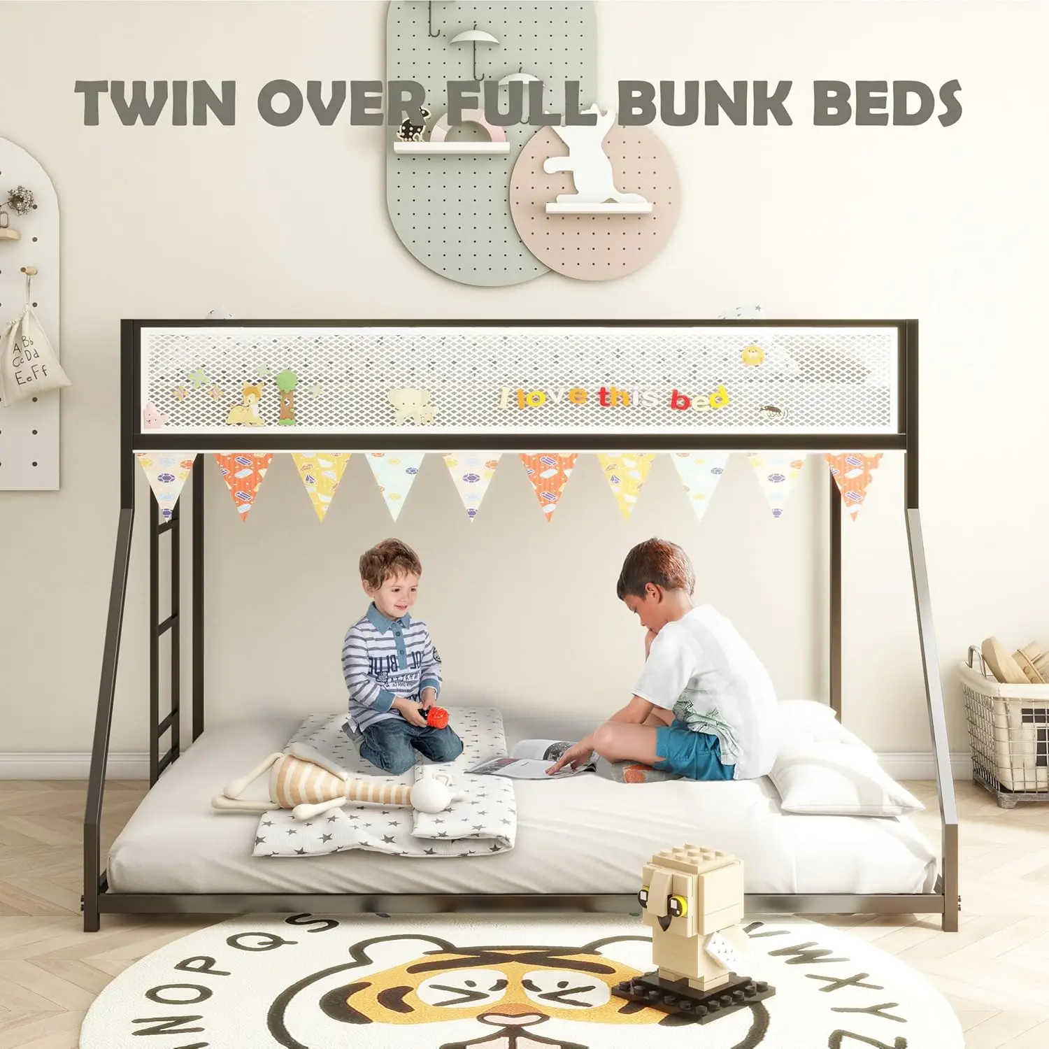 Bunk Bed Twin Over Full - Lifesky Metal Bunkbed Frame For Small Space Children'S Bedroom Guest Room - Low Profile For Kids 6+