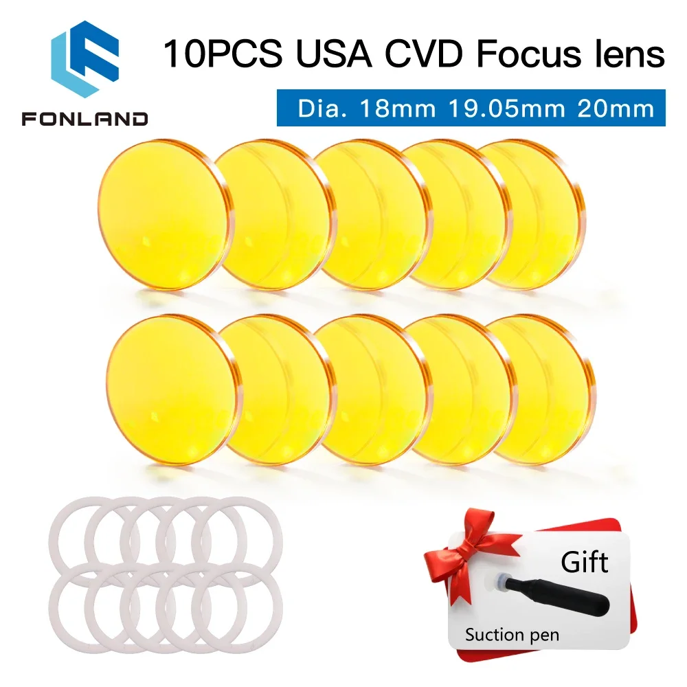 Fonland 10pcs/set USA CVD Focus Lens ZnSe Laser Lens Dia.20 19.05 18 FL 38.1/50.8/63.5/76.2/101.6/127 for CO2 Cutting Machine