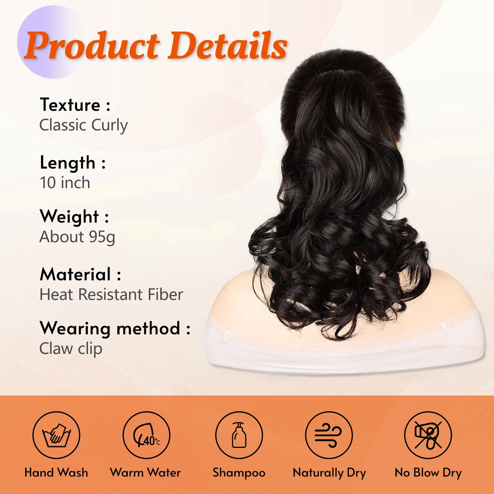Ponytail Extensions,10 inch Short Claw Clip on Ponytail Extensions Chocolate Brown Synthetic Curly Wavy Pony Tails Hairpieces